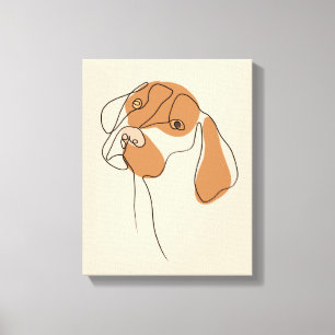 Dog One Line Drawing with Color Canvas Print