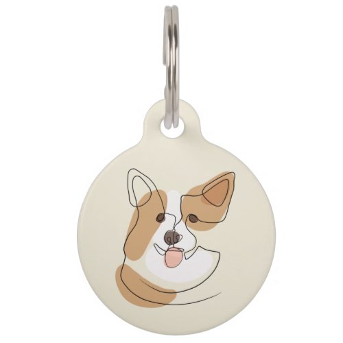 Dog One Line Drawing with Color Pet ID Tag