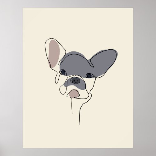 Dog One Line Drawing with Color Poster