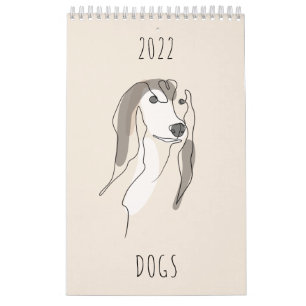 Dog One Line Drawings with Color Calendar