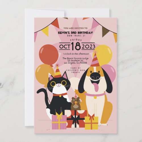 Dog or Cat Birthday Party Editable Invitation 