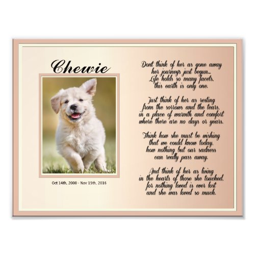 Dog or Cat Female Pet Memorial with Poem Photo Print