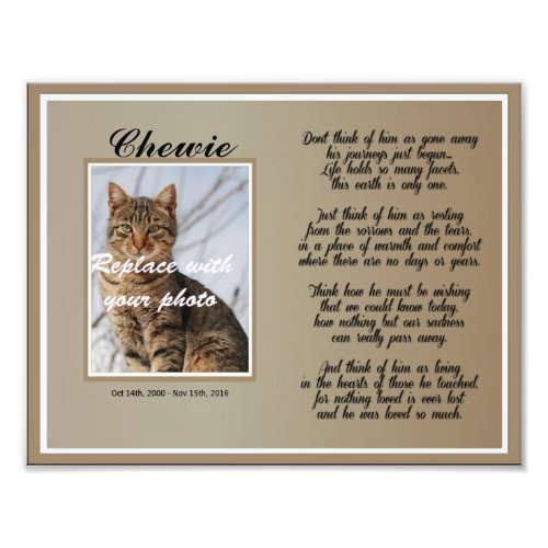 Dog or Cat Male Pet Memorial with Poem Photo Print