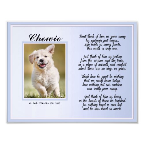 Dog or Cat Male Pet Memorial with Poem Photo Print