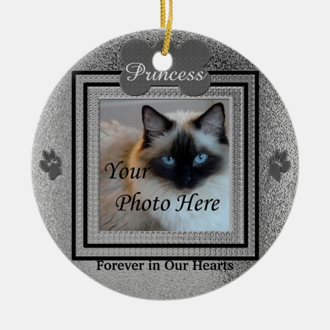 Dog or Cat Memorial Custom Silver Ceramic Ornament (Front)