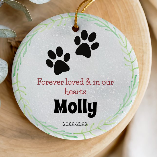 Dog or cat memorial paws green wreath ceramic ornament (Creator Uploaded)