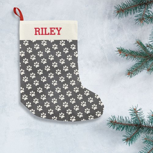 Dog or Cat Name Paw Print Personalized Chalkboard Small Christmas Stocking
