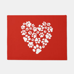 Dog or Cat Paw Prints Pets Valentine's Day Heart Doormat