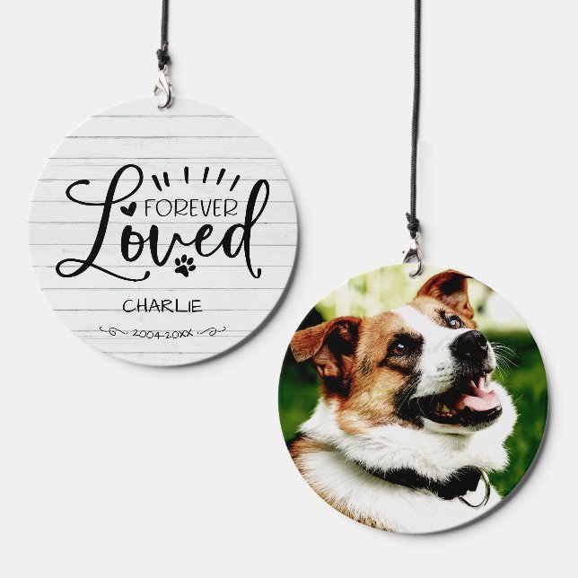 Dog or Cat Pet Memorial Adorable Rustic Photo Wind Chime (Front & Back)
