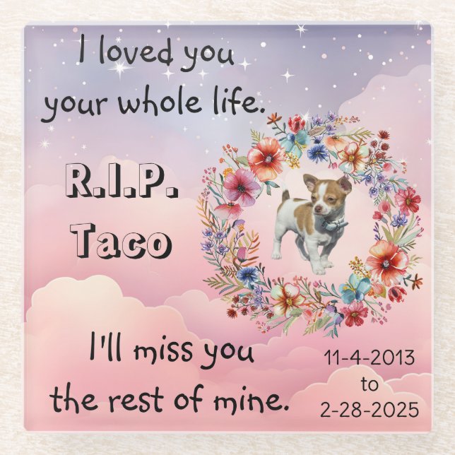 Dog or Cat Pet Sympathy Memorial Glass Coaster (Front)