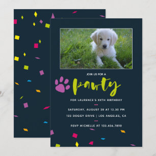 Dog or Puppy Birthday photo confetti invitation