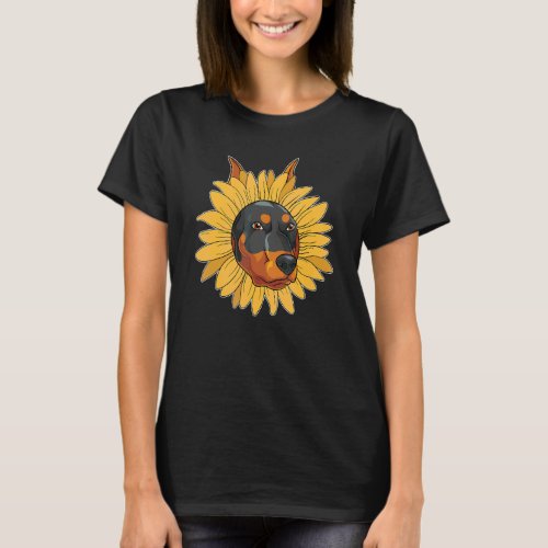 Dog Owner Pet Animal Dog  Hippie Sunflower Doberma T-Shirt