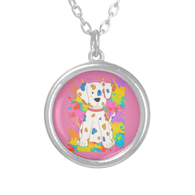 dog paint silver plated necklace (Front)