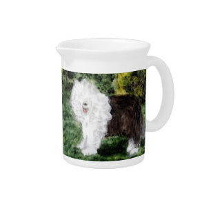 Dog Painting Old English Sheepdog Beverage Pitcher
