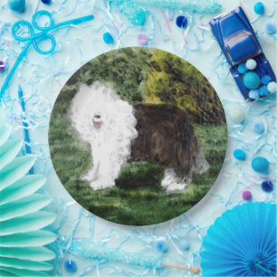 Dog Painting Old English Sheepdog Paper Plates