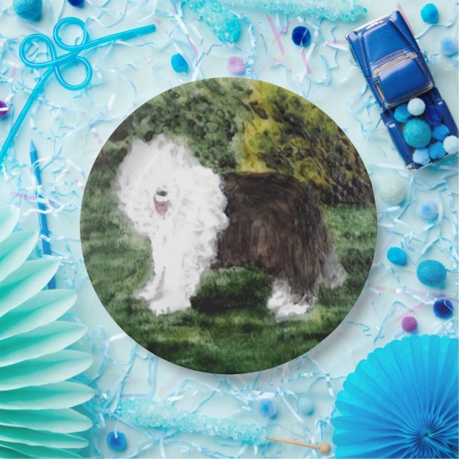 Dog Painting Old English Sheepdog Paper Plates (Party)