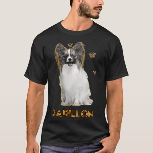 Dog Papillon Animales Black And White Puppy T_Shirt