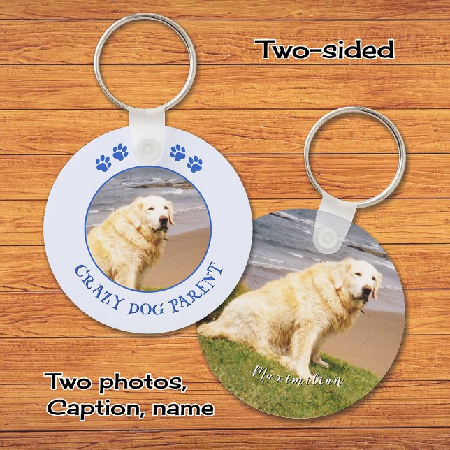 Dog parent photo blue custom text keychain (Creator Uploaded)