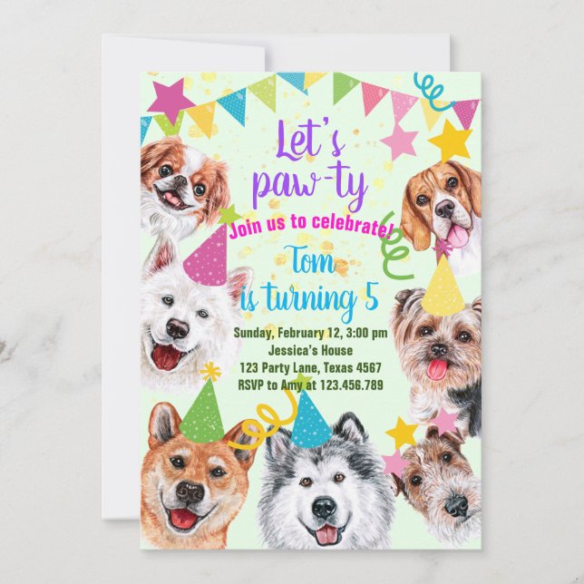 Dog party birthday  invitation (Front)