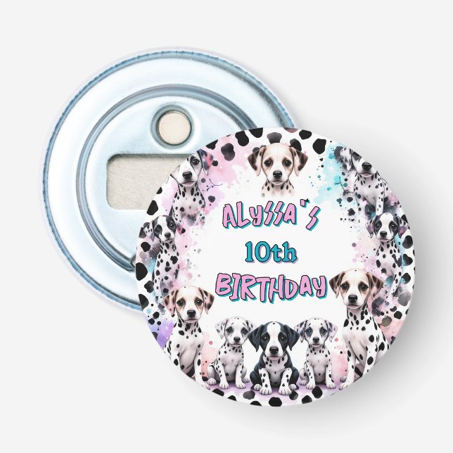 Dog Party Colorful Dalmatian Puppies Birthday Bottle Opener (Front)