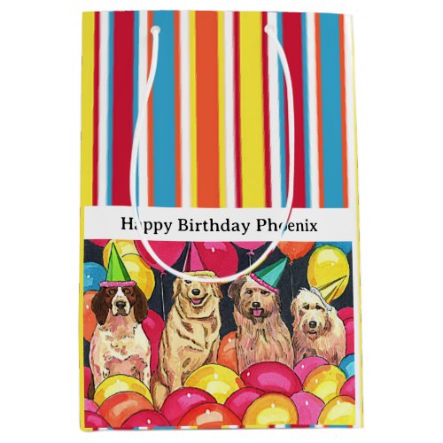 Dog Party Colorful Stripes Personalized Medium Gift Bag