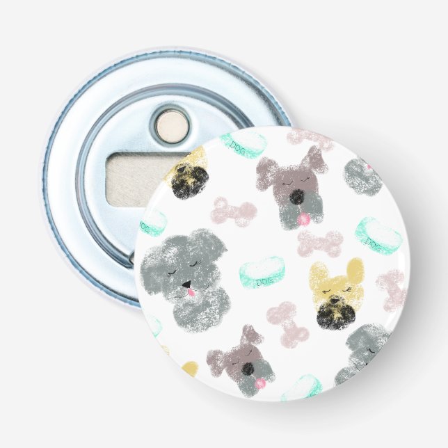 Dog Party Doodles Pink Blue Bottle Opener (Front)