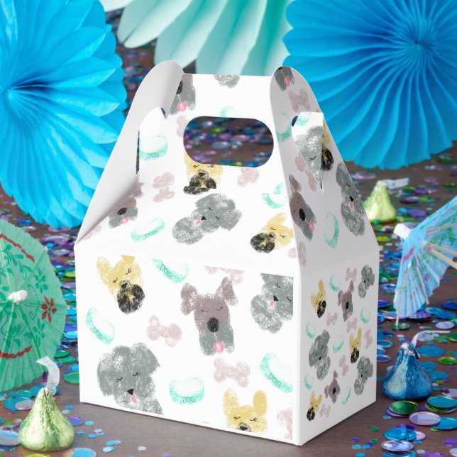 Dog Party Doodles Pink Blue Favor Boxes (Party)