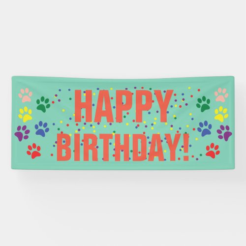 Dog party Happy Birthday with pawprints Banner