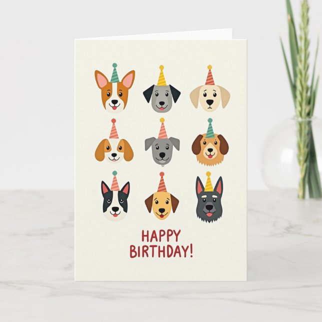 Dog Party Hat Birthday Card (Front)