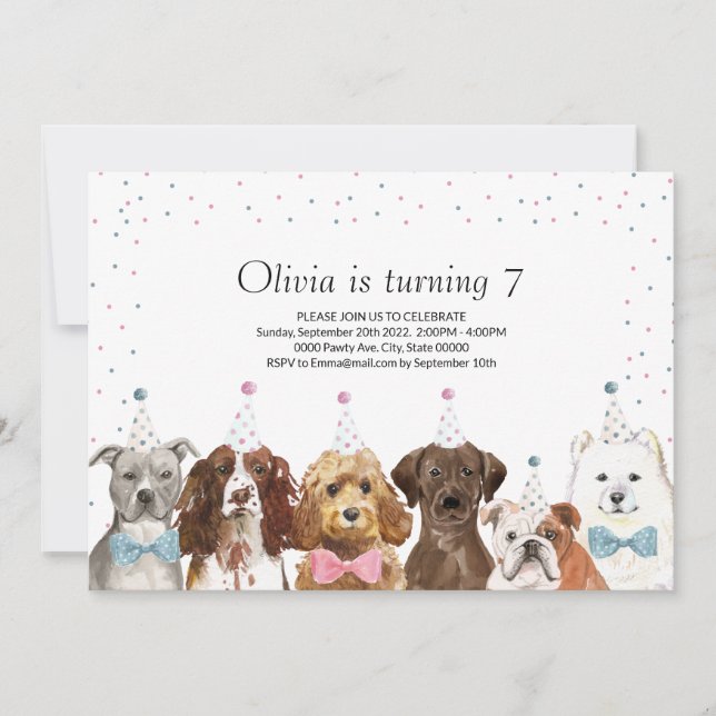 Dog Party Invitation, Dog Birthday Invitation (Front)