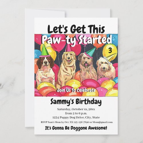 Dog Party Lets Get This Paw_Ty Started Birthday Invitation