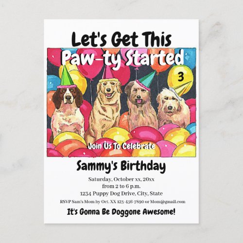 Dog Party Lets Get This Paw_Ty Started Birthday Postcard
