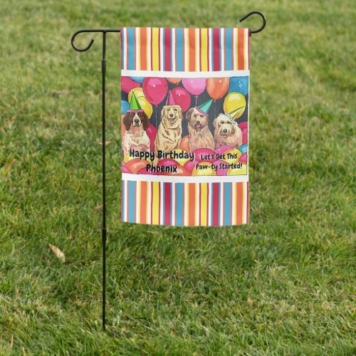 Dog Party Lets Get This Pawty Started Personalize Garden Flag