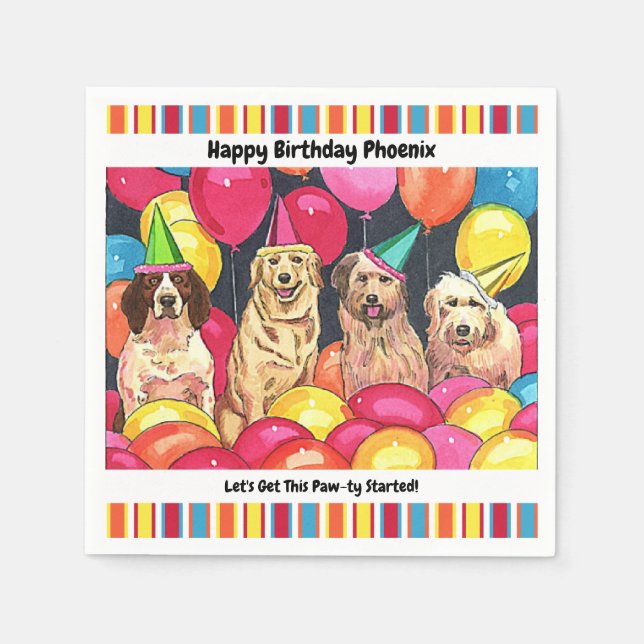 Dog Party Let's Get This Pawty Started Personalize Napkins (Front)