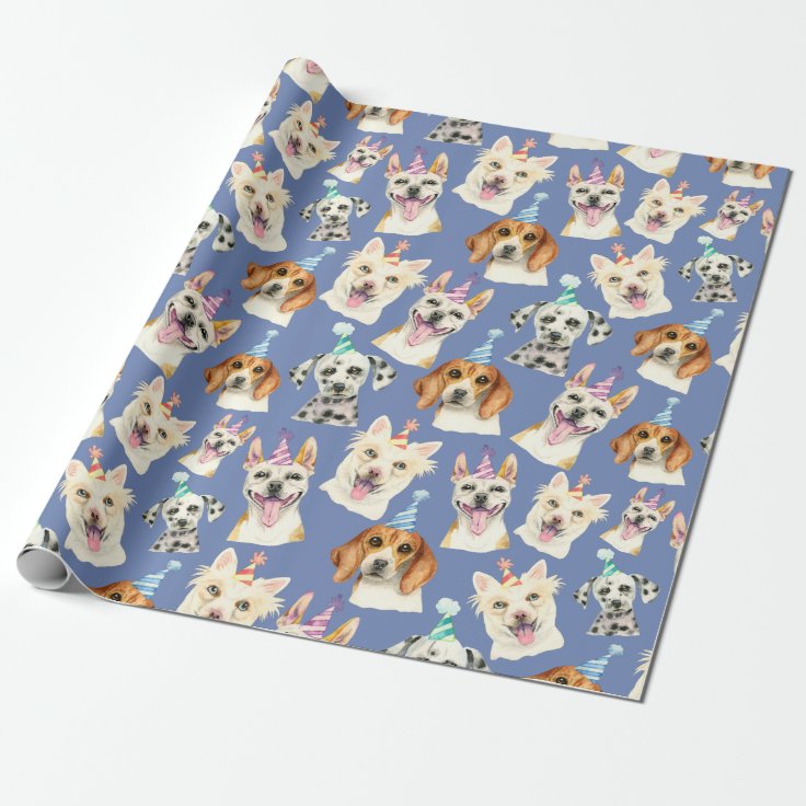 Dog Party Pattern | Dog Lovers Birthday Wrapping Paper | Zazzle