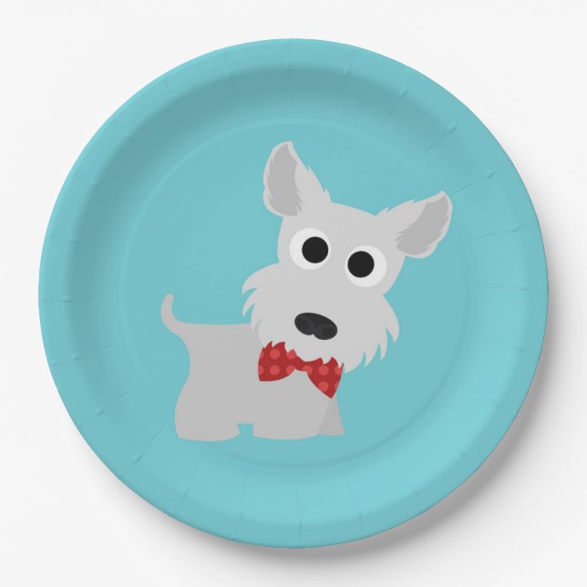 Dog Party Turquoise Westie Dinner Paper Plates (Front)
