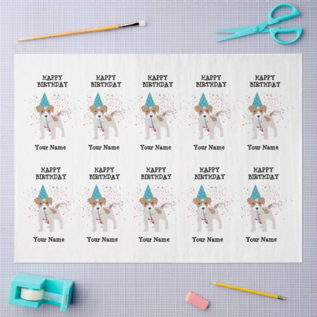 Dog Partying - Animals at Birthday Party Name Tissue Paper (Craft)