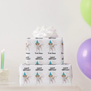 Dog Partying - Animals at Birthday Party Name Wrapping Paper