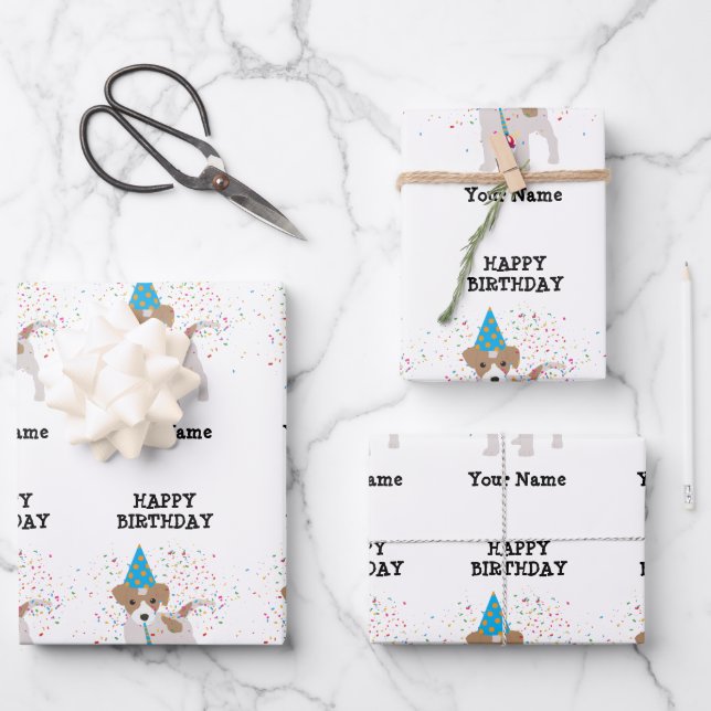 Dog Partying - Animals at Birthday Party Name Wrapping Paper Sheets (Front)