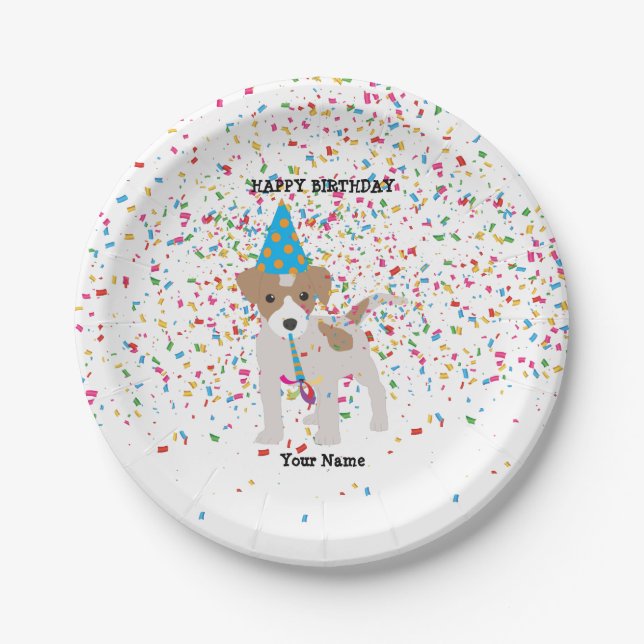 Dog Partying - Animals at Birthday Party Paper Plates (Front)
