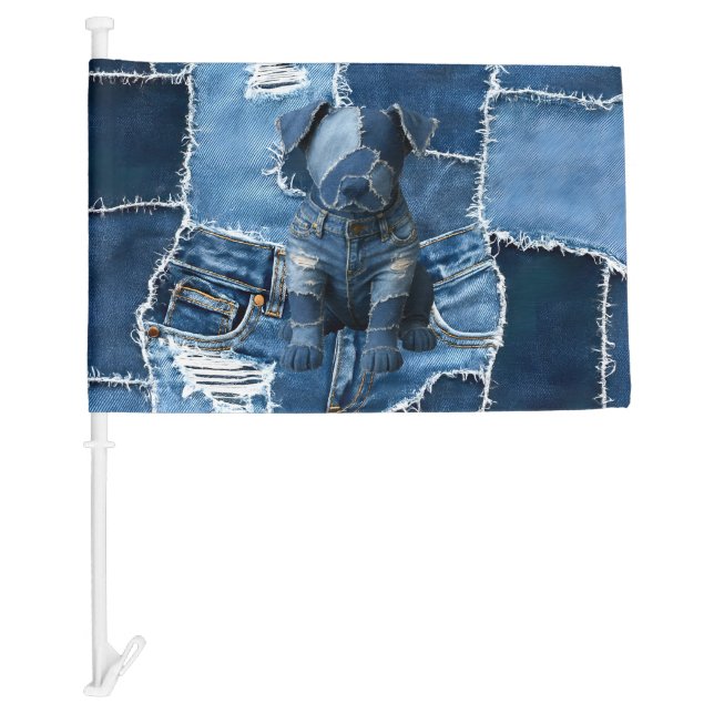Dog Patchwork Art Denim Car Flag (Front)