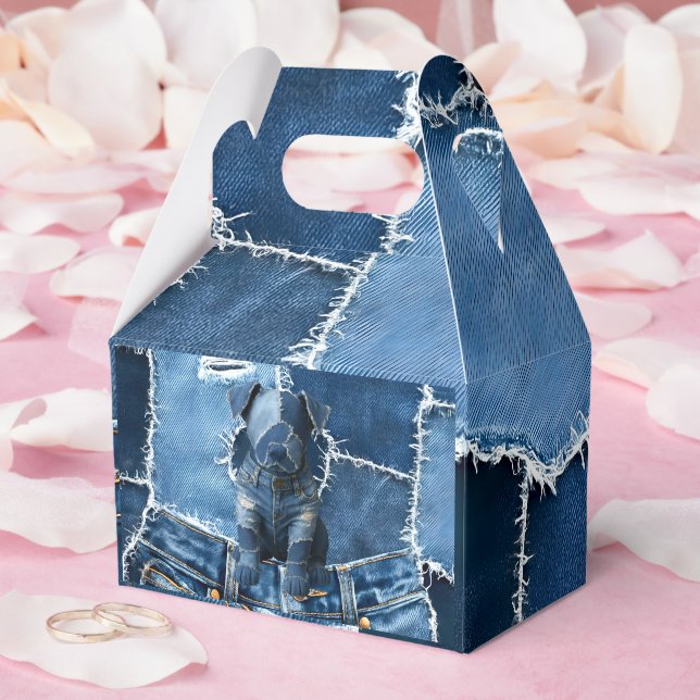 Dog Patchwork Art Denim Favor Boxes (Wedding)