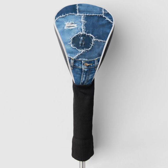 Dog Patchwork Art Denim Golf Head Cover (Front)