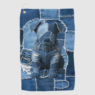 Dog Patchwork Art Denim Golf Towel