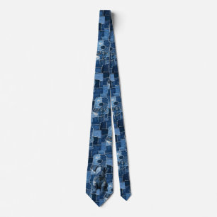Dog Patchwork Art Denim Neck Tie