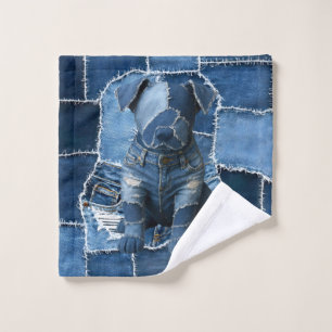 Dog Patchwork Art Denim Wash Cloth