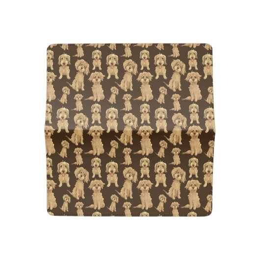 Dog Pattern Brown labradoodle goldendoodle Checkbook Cover (Open)