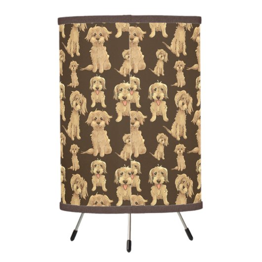 Dog Pattern Brown labradoodle goldendoodle Cute Tripod Lamp (Back)