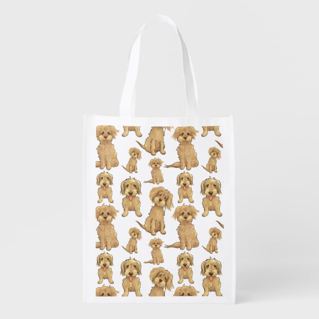 Dog Pattern Brown labradoodle goldendoodle Grocery Bag (Front)