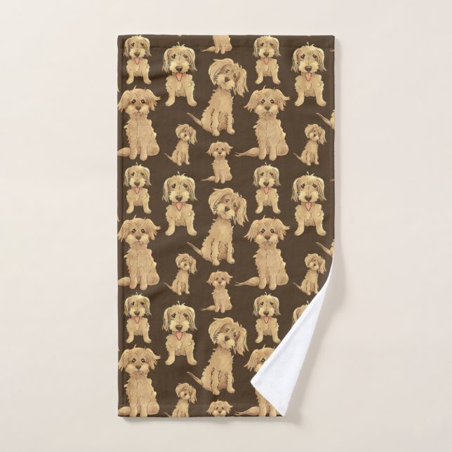 Dog Pattern Brown labradoodle goldendoodle Hand Towel (Hand Towel)